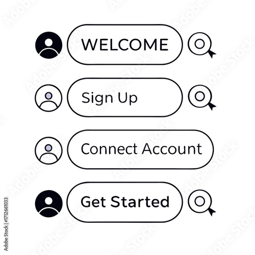 Onboarding and welcome interface buttons