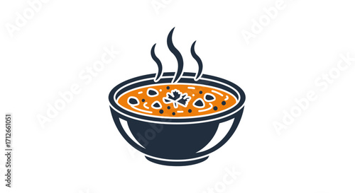 A simple vector icon of a hot steaming bowl of soup.