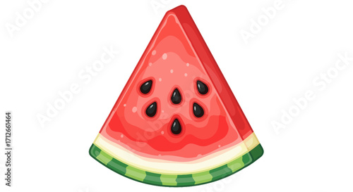 Vibrant cartoon illustration of a juicy watermelon slice.