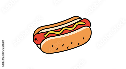 Cartoon style illustration of a classic American hot dog.