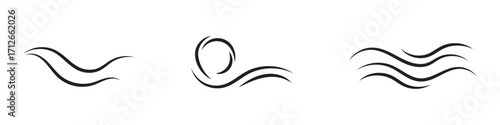 Doodle wind line sketch set. Hand drawn doodle wind motion, air blow, swirl elements. Sketch drawn air blow motion, smoke flow art, abstract line. Isolated on white background . vector illustration