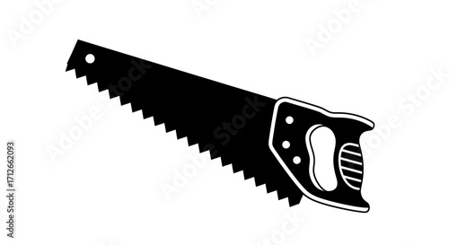 Isolated black and white hand saw vector illustration.