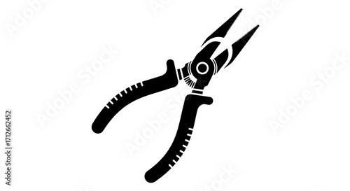 Black silhouette of needle nose pliers tool.