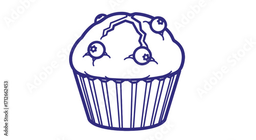 Blue outline illustration of a single blueberry muffin.
