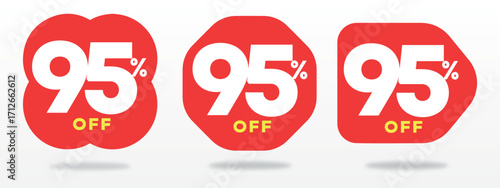 95% off, liquidation, price, shop, discount, business, sale, percent, offer, design, sign, vector, set, campaign, sticker, promo, retail,  icon, tag, store