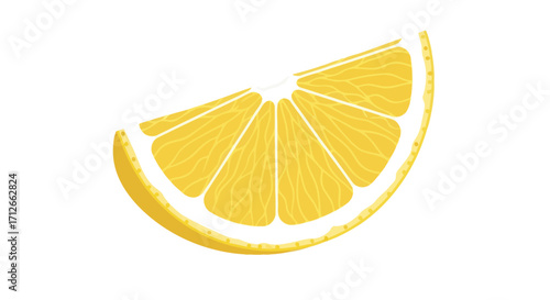 A fresh juicy yellow lemon wedge slice isolated.