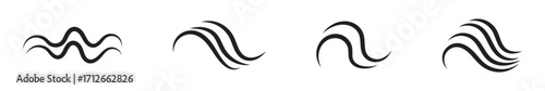 Wind air line effect in doodle style. Hand drawn swirl speed waves, air flow, stormy winds and curve smoke. Set of motion of hurricanes, autumn gusts, and summer breezes, vector illustration. 