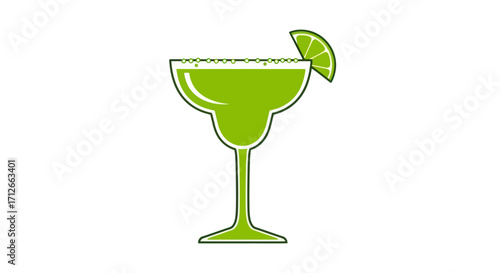 Stylized green margarita cocktail with a lime wedge.