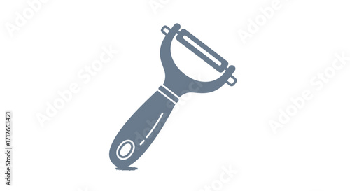 Simple gray vegetable peeler kitchen utensil for food preparation.