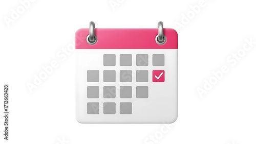 Pink calendar icon appointment schedule date reminder event planning organization management icon design 3d render on transparent background