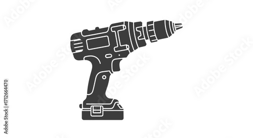 Monochrome glyph icon of a battery powered handheld drill.