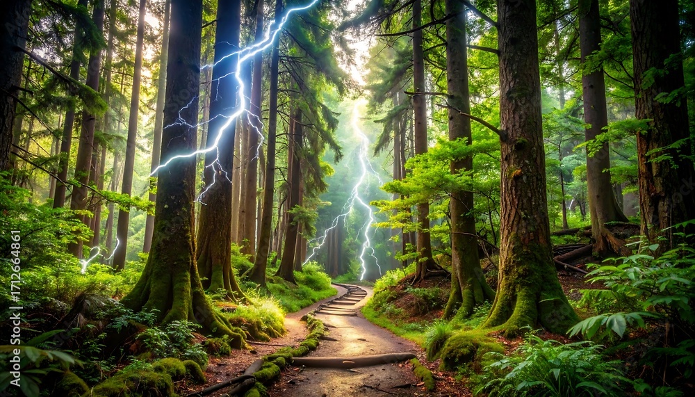 Fototapeta premium Lightning Strikes in Forest Clearing During Daytime