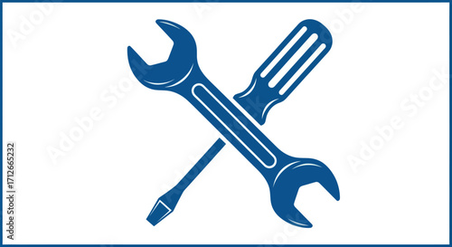 Blue crossed wrench and screwdriver repair tools icon.