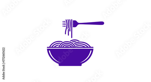 Purple icon of a bowl of spaghetti with a fork.
