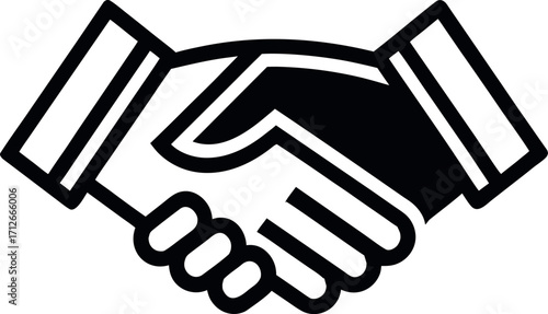 Handshake agreement design for teamwork and collaboration, Business deal vector graphic isolated, Black silhouette handshake icon