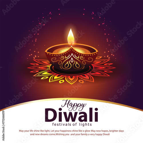 Indian festival of lights Happy Diwali, holiday Background, Diwali celebration greeting card, abstract vector illustration design.