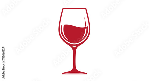 Elegant Red Wine Glass Icon with Liquid.
