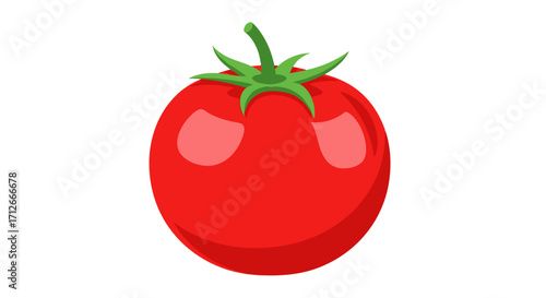 Fresh ripe red tomato with green stem on white background.