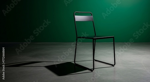 Sleek Black Metal Chair Minimalist Design Studio Shot.