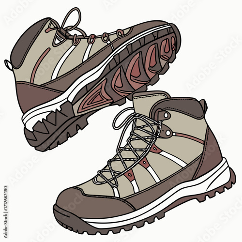 Hiking boots a pair of sturdy and comfortable hiking boots, perfect for outdoor adventures, trekking, and exploring nature trails