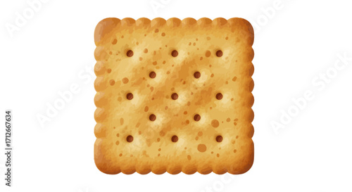 Crisp golden square cracker with scalloped edges and small holes.