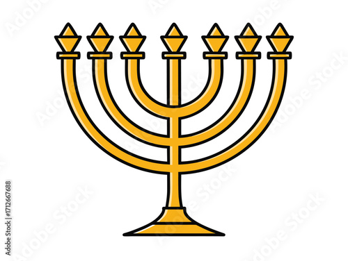Gold menorah illustration for Hanukkah jewish holiday with decorative candle holders