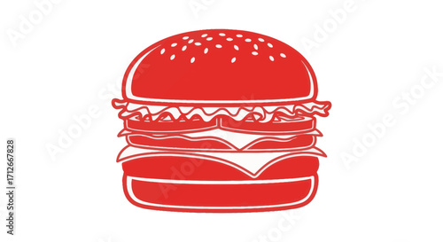 Stylized red hamburger icon with cheese and lettuce.