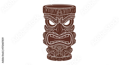 Intricate Polynesian Tiki Mask with Expressive Features.