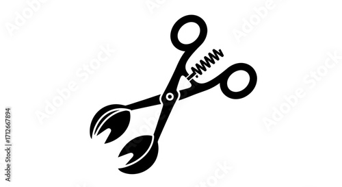 Black and white illustration of surgical forceps with a spring mechanism.