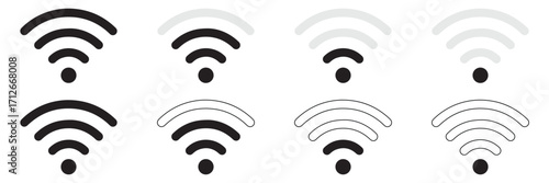 WiFi Icon Set – Wireless Network Signal Symbols in Flat Vector Design