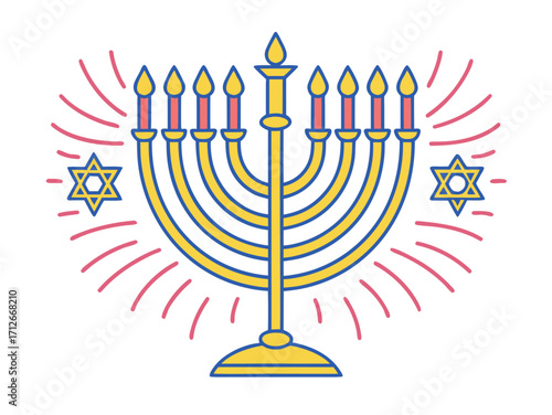 Hanukkah menorah illustration with candles and Star of David for celebration