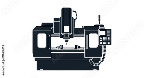 Industrial CNC milling machine vector illustration isolated on white background.