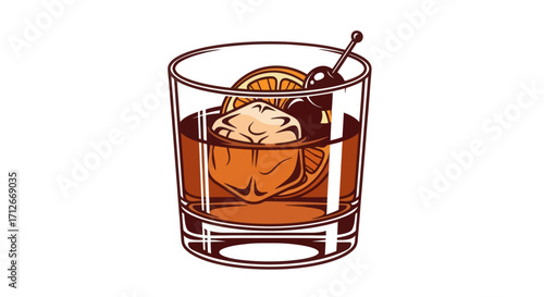 Classic whiskey cocktail in a rocks glass with garnish.