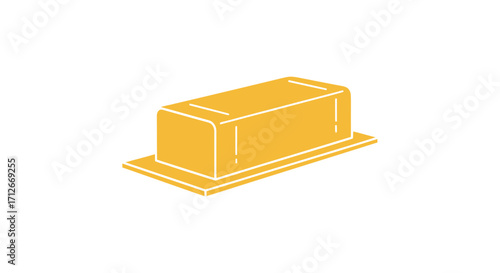 Simple isometric illustration of a yellow butter stick on a dish.