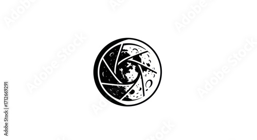 Creative logo of a camera shutter combined with the moon.
