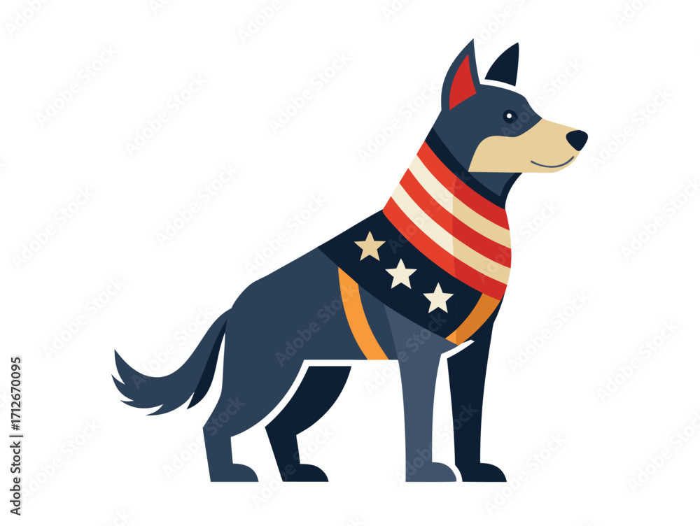 Obraz premium Patriotic dog vector illustration with american flag colors for independence day