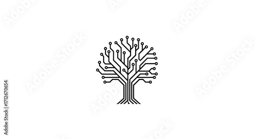 Abstract Digital Tree with Circuit Board Pattern Icon.