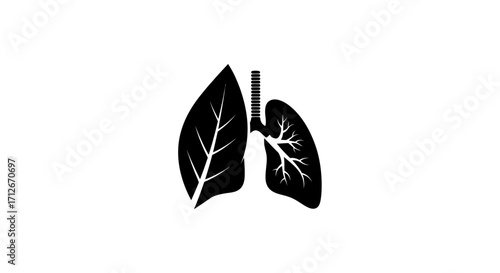 Creative icon of human lungs depicted as leaves.
