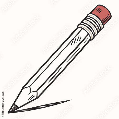 Illustration of a pencil with an eraser, ideal for school supplies, drawing, writing, or educational content, in a simple and clean style