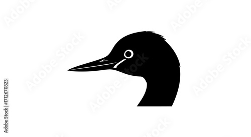Minimalist black silhouette of a loon bird head icon.