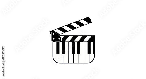 Creative fusion of a movie clapperboard and piano keys icon.