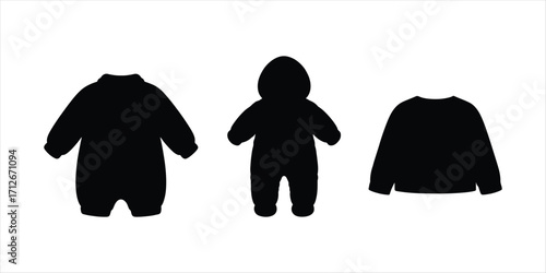 baby sweater mockup hand drawn illustration on white background, silhouette vector icon set.