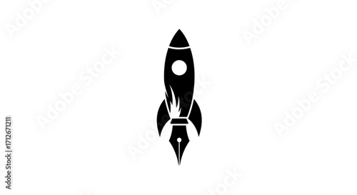 Creative Rocket Launch Icon with Fountain Pen Nib.