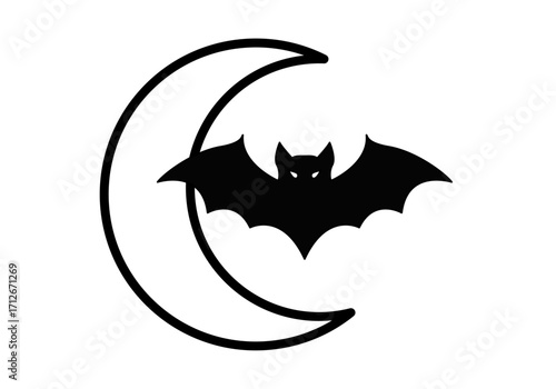 Icono negro de murciélago y luna 
