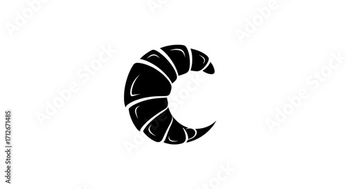 Abstract black croissant symbol with curved segmented lines.