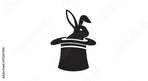 Simple black silhouette icon of a rabbit in a magicians top hat.
