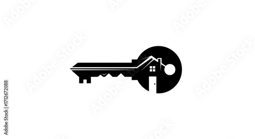 Key with House Silhouette Symbolizing Home Ownership and Access.