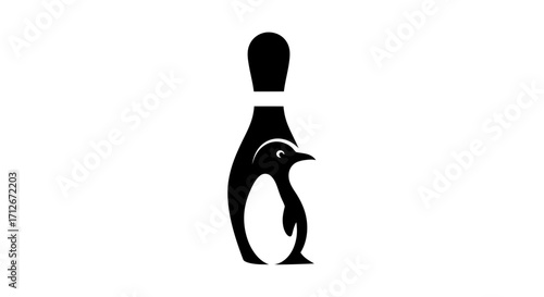 Clever graphic design combining a bowling pin and a penguin silhouette.