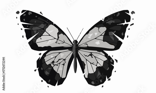 Ash Butterfly
Flat vector illustration of a butterfly with wings made of ashes and burnt paper fragments, minimal geometric style, isolated on white background.generative ai