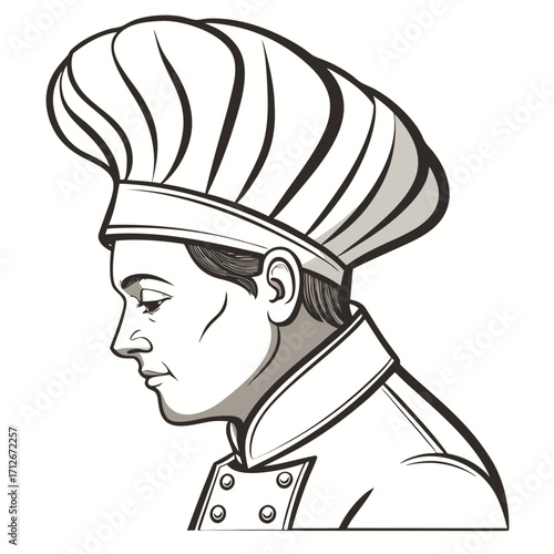 Charming illustration of a male chef with a chefs hat, highlighting his culinary skills and passion for creating delicious dishes